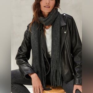 NWT Lucky Brand brushed fringe oversized blanket scarf grey